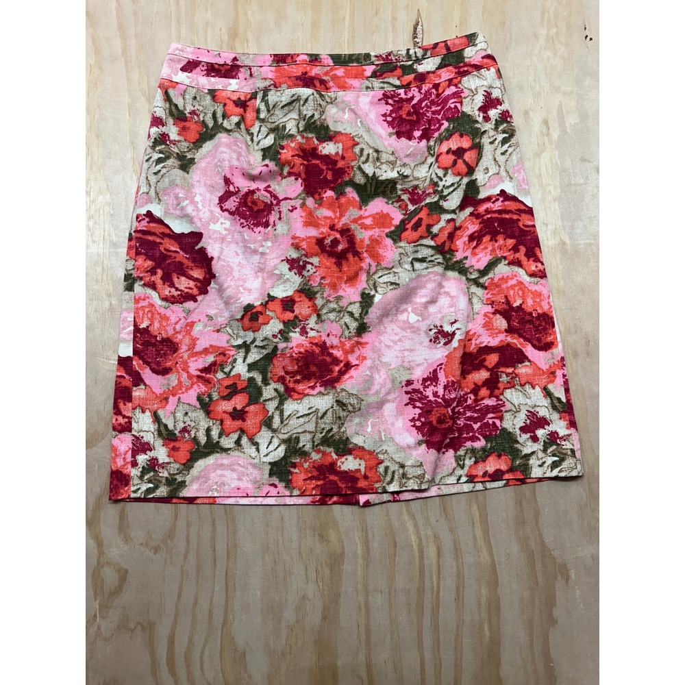 Talbots Womens Pink Orange Floral Cotton Pencil Skirt Plus Size 14W TH39 01/11‎